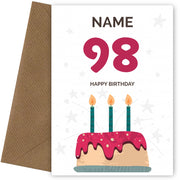 Happy 98th Birthday Card - Fun Birthday Cake Design