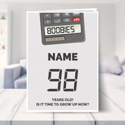 happy 98th birthday card shown in a living room