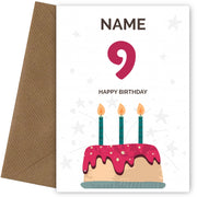 Happy 9th Birthday Card - Fun Birthday Cake Design