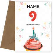 Happy 9th Birthday Card - Fun Cupcake Design