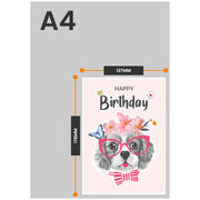 The size of this birthday dog card is 7 x 5" when folded