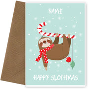 Personalised Happy Slothmas Christmas Card