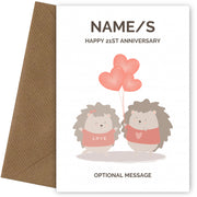 Hedgehog 21st Wedding Anniversary Card for Couples