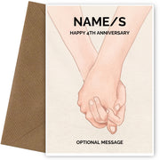Holding Hands 4th Wedding Anniversary Card for Couples