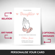 What can be personalised on this holy communion cards