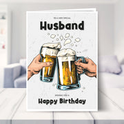 husband birthday card shown in a living room