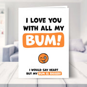 funny valentines cards for him shown in a living room
