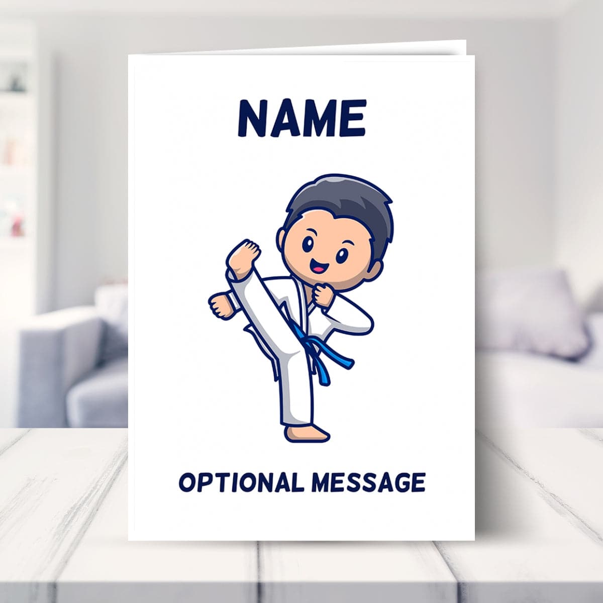 Blue Belt Karate Kid Birthday Card for Boy or Girl