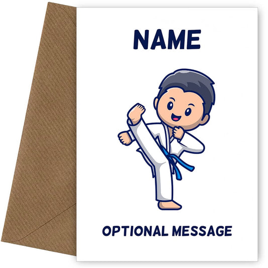 Blue Belt Karate Kid Birthday Card for Boy or Girl