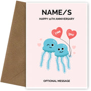 Jellyfish 11th Wedding Anniversary Card for Couples
