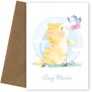 Personalised Kitten Playing With Bird Card