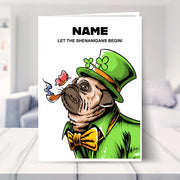 funny st patricks day card shown in a living room