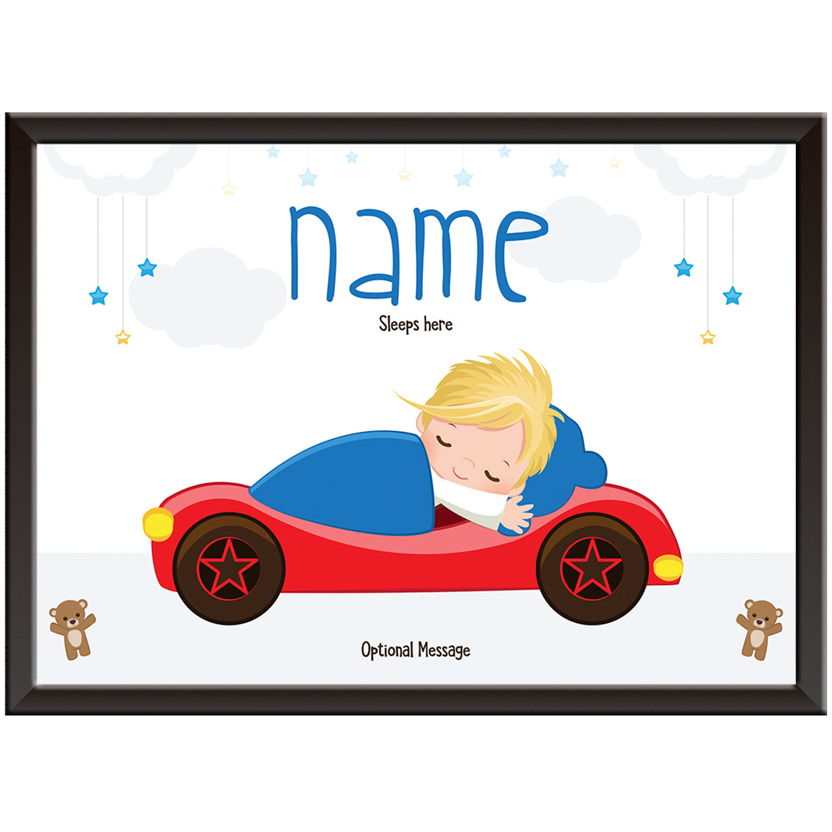 Personalised Car Print for Boys bedroom - Little Boy Sleeps Here