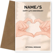 Love Hands 13th Wedding Anniversary Card for Couples