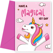 Unicorn First Day at School Card - Enjoy a Magical 1st Day at Nursery Card for Girls