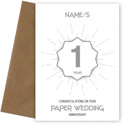 Paper Wedding Anniversary Card for 1st Wedding Anniversary