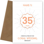 Coral Wedding Anniversary Card for 35th Wedding Anniversary