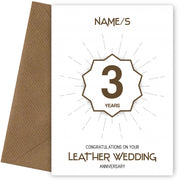 Leather Wedding Anniversary Card for 3rd Wedding Anniversary
