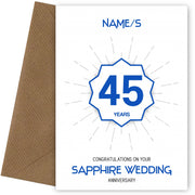 Sapphire Wedding Anniversary Card for 45th Wedding Anniversary