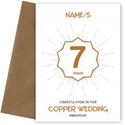 Copper Wedding Anniversary Card for 7th Wedding Anniversary