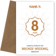 Bronze Wedding Anniversary Card for 8th Wedding Anniversary