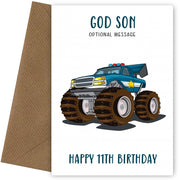 11th Birthday Card for God Son - Police Monster Truck