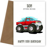 11th Birthday Card for Son - Red Monster Truck