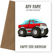 12th Birthday Card for Any Name - Red Monster Truck