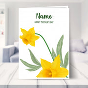 daffodils mothers day card shown in a living room