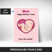 What can be personalised on this happy mothers day card from the womb