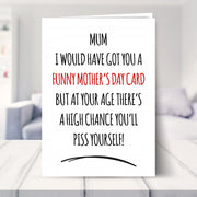 funny mothers day card shown in a living room