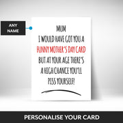 What can be personalised on this humorous mothers day card