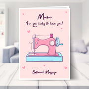 funny mothers day card shown in a living room
