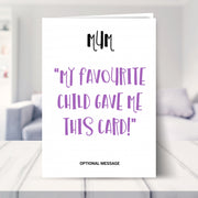 favourite child card shown in a living room