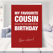 birthday card cousin shown in a living room