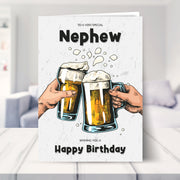 nephew birthday card shown in a living room