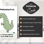 Main features of this nephew birthday card dinosaur