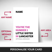 What can be personalised on this birthday cards for little sister