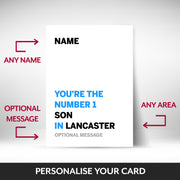 What can be personalised on this personalised birthday cards for son