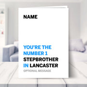 personalised birthday cards for step brother shown in a living room
