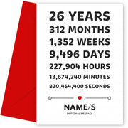 26th Anniversary Card for Couples - 26 Years in Numbers D1