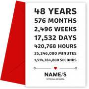 48th Anniversary Card for Couples - 48 Years in Numbers D1