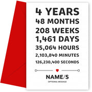 4th Anniversary Card for Couples - 4 Years in Numbers D1