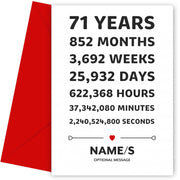 71st Anniversary Card for Couples - 71 Years in Numbers D1