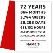 72nd Anniversary Card for Couples - 72 Years in Numbers D1