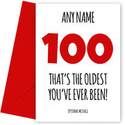 Funny 100th Birthday Card - That's the oldest you've ever been!