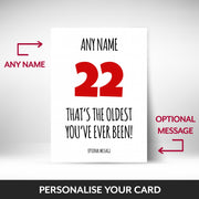 What can be personalised on this 22nd birthday card for him