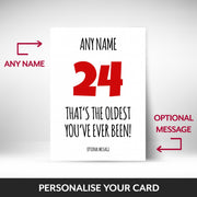 What can be personalised on this 24th birthday card for him