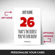 What can be personalised on this 26th birthday card for him