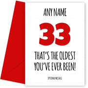 Funny 33rd Birthday Card - That's the oldest you've ever been!